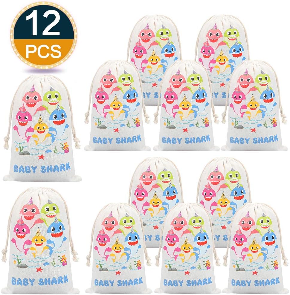 RHCPFOVR Shark Party Favour Bags Kid's Birthday Party Baby Shower Decoration Drawstring Goodie Bags