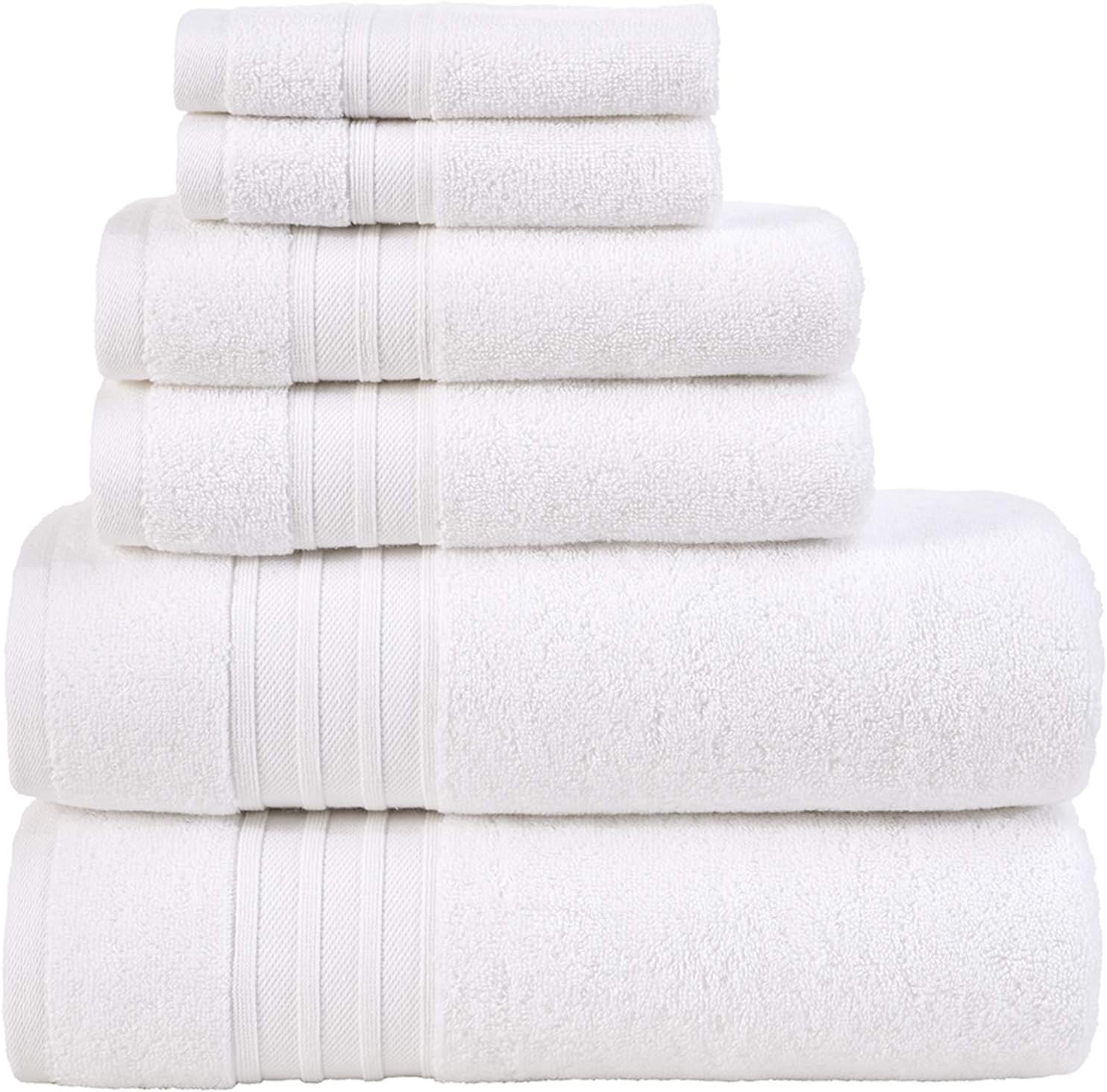 Hammam Linen 100% Cotton 6 Piece Towel Set, White Super Soft, Fluffy, and Absorbent, Premium Quality Perfect for Daily Use (2 x Bath Towels, 2 x Hand Towels, 2 x Washcloths): Home & Kitchen