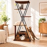 71" Modern Wood Cat Tree for Large Cats - Heavy Duty Tall Cat Tower for Indoor Cats, Multi-Level Cat Furniture with Spacious Condo, Large Perch, Scratching Posts &amp; Hammock (Brown)