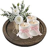 Ailhl Candle Plate Holder Tray: Round Wooden Decorative Candle Plate Small Farmhouse Table Centerpiece Rustic White Wood Tealight Pillar Trays for Home Decor (Distressed)
