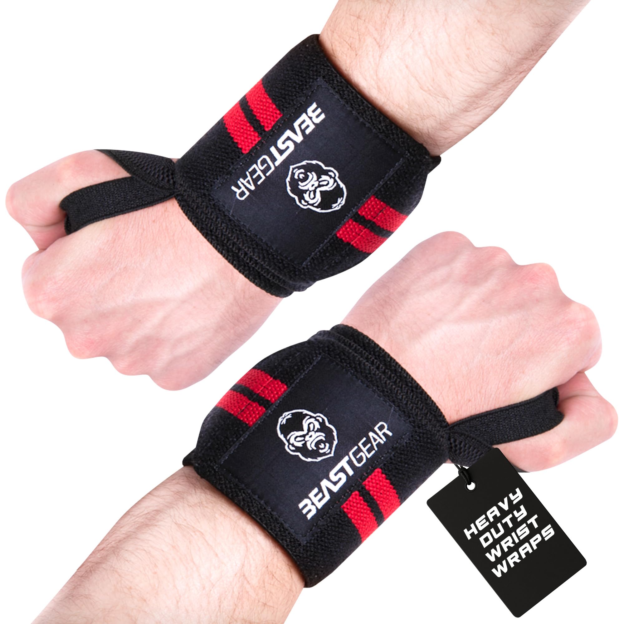 Beast Gear Weight Lifting Wrist Supports Wraps, 20" Cotton Wrist Straps Thumb Loop & One Size Fits All, Lifting Straps for Gym Fitness Training Workout