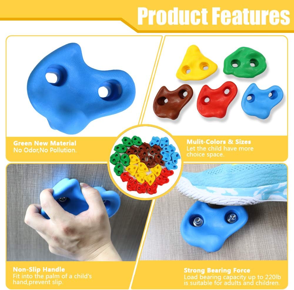 Newtion Multi-Colored Pack of 30 Rock Climbing Holds for Kids and Adults,Large Rock Wall Grips for Indoor and Outdoor Play Set - Build Rock Climbing Wall.Hand Holds for Playground: Toys & Games