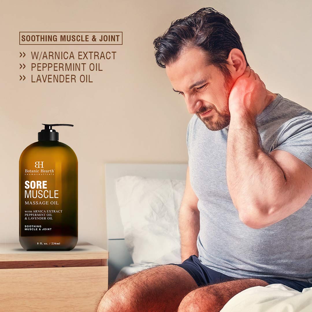 BOTANIC HEARTH Sore Muscle Massage Oil - with Arnica Montana Extract and Essential Oils - Warming and Relaxing - Soothes Tired Sore Muscles and Joint Pain, 8 fl oz : Beauty