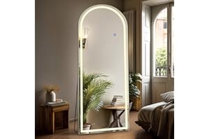 DUMOS Arched Full Length Mirror with Light - 20"×63" LED Floor Standing Mirror with 3 Color Lights & Wall Mounted for Bedroom, Dressing Room, Living Room, Bathroom