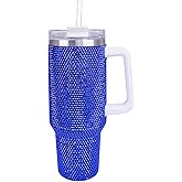 Cupcupmore 40 oz Sapphire Bling Rhinestone Stainless Steel Sippy Tumbler Glitter Vacuum Insulated Water Bottle with Straw & Lid &Handle,Sparkle Car Cup Holder,Keeps Cold 12 Hours Drinks,Coffee