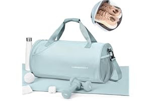 VGOCO Gym Bag for Women,Sport Duffle Bag with Shoe Compartment,Small Weekender Overnight Bag Carry on Travel Bag with Wet Pocket Dance Yoga Bag Tote Bag for Travel, Workout, Sport Light Blue