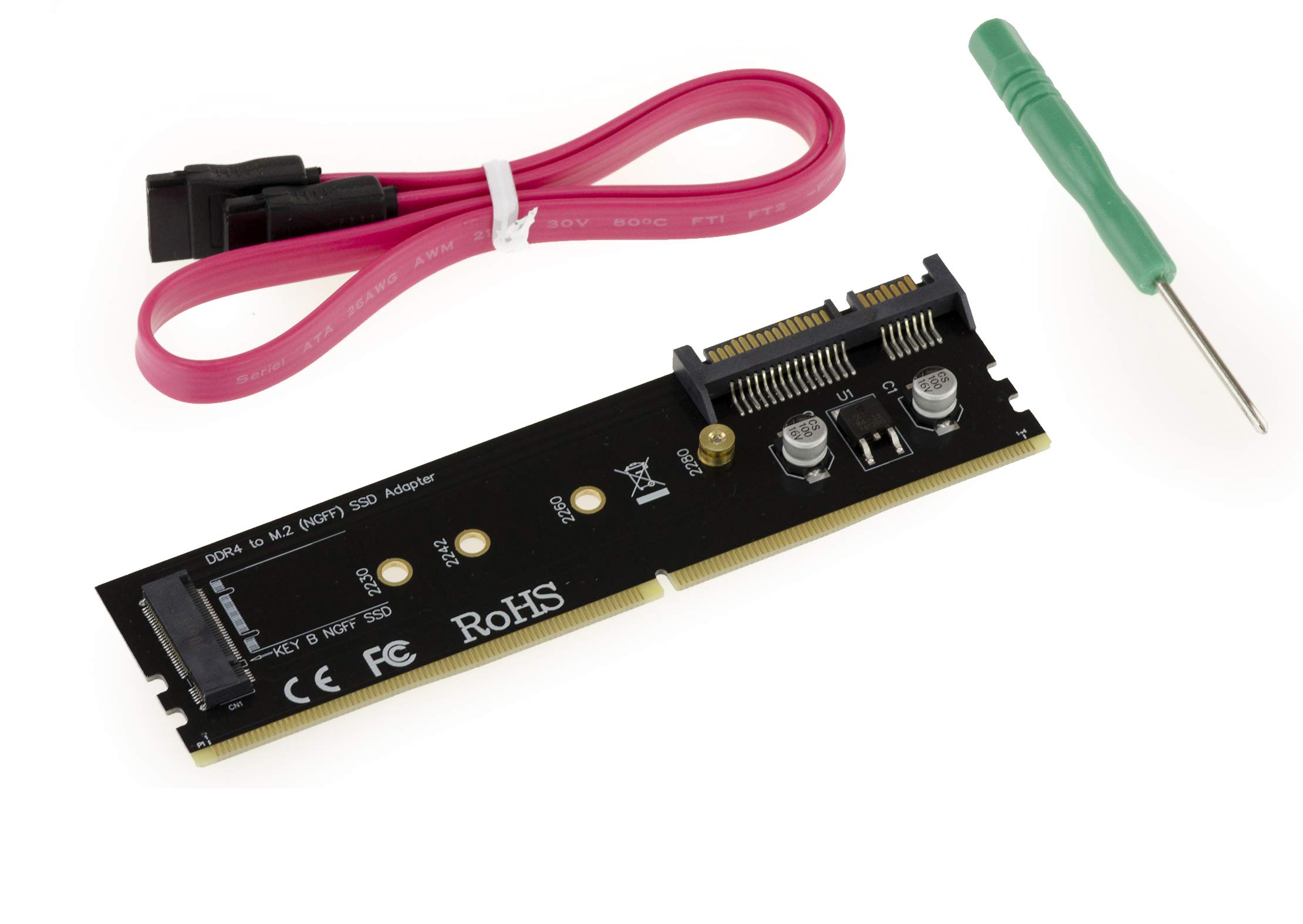 KALEA-INFORMATIQUE Adapter for SSD M2 B Key SATA to SATA on DDR4 port