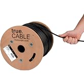 TRUE CABLE Cat6 Direct Burial Outdoor Bulk Ethernet Cable, Shielded F/UTP, 500ft, Black, 23AWG Solid Bare Copper, Heavy Duty Outdoor, OSP Jacket, Waterproof, UV, 550MHz, PoE++ 100W (4PPoE)