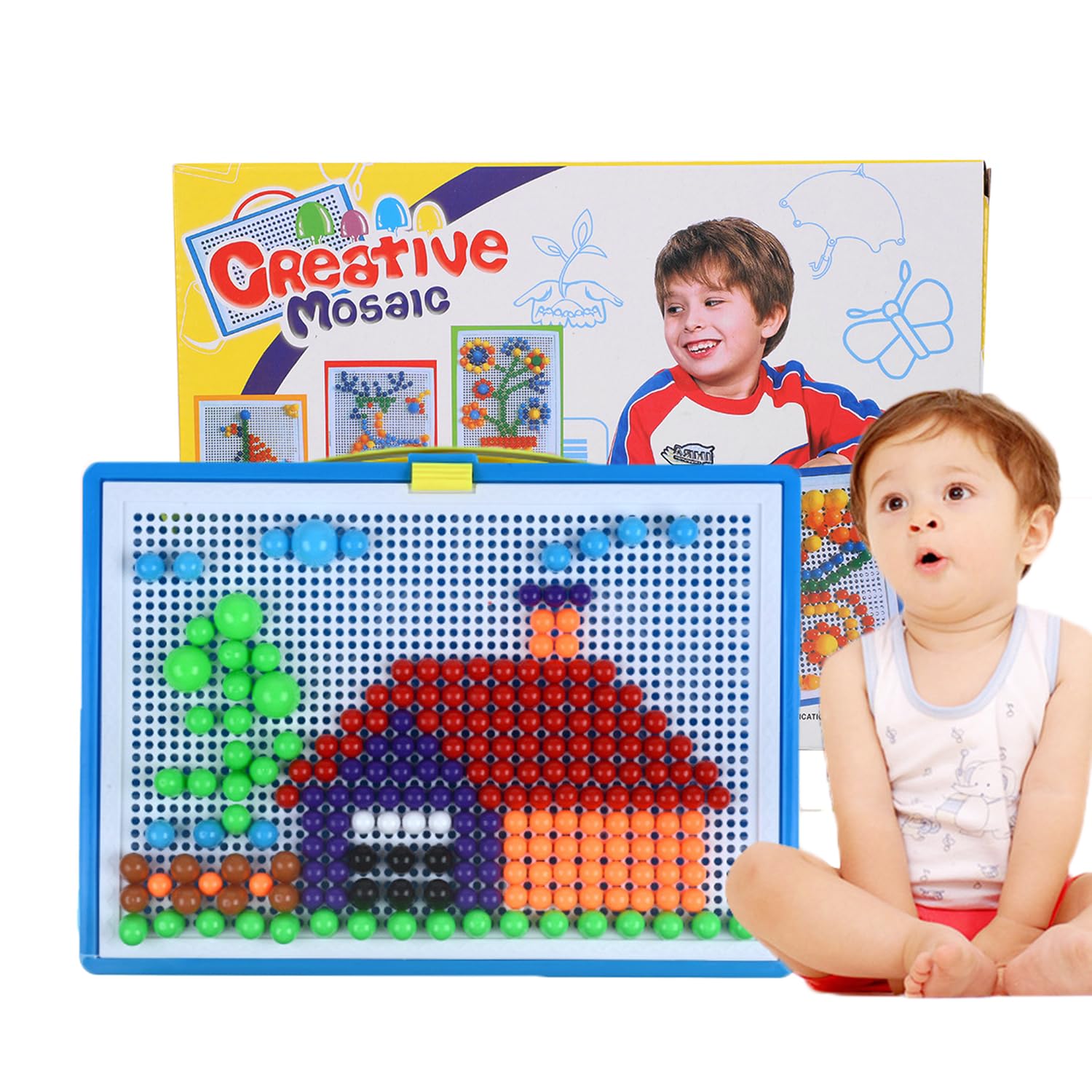 ITODA 592 PCS Mushroom Nails Jigsaw Puzzle Board Mosaic Toys Pegboard Educational Intelligence Building Blocks Puzzle Toys Assorted Colour Creative DIY Christmas Birthday Gift for Kids