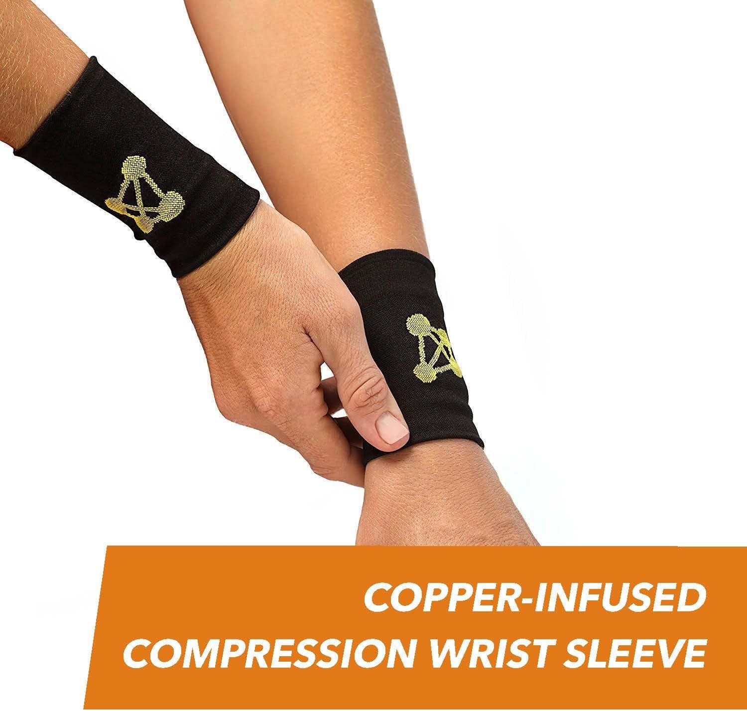 CopperJoint Copper-Infused Compression Wrist Sleeve, Ergonomic Design Supports Improved Circulation to Help Relieve Stiff, Sore Muscles, Pair (Medium)
