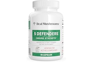 Real Mushrooms 5 Defenders Capsules - Organic Mushroom Extract w/Chaga, Shiitake, Maitake, Turkey Tail, & Reishi - Mushroom S