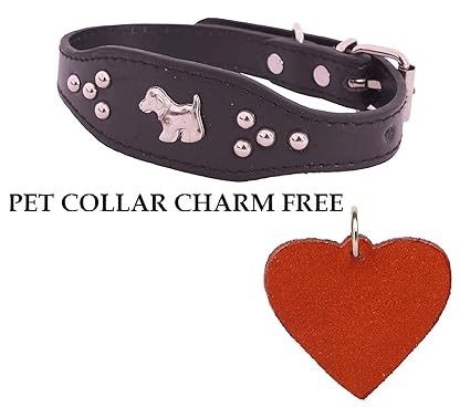 Sri Adjustable Dog Collar with Metal Studs, Black (0.7-inch)