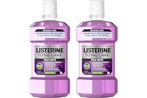 Listerine Total Care Alcohol-Free Anticavity Mouthwash, 6 Benefit Fluoride Mouthwash for Bad Breath and Enamel Strength, Fresh Mint Flavor, Twin Convenience Pack, 2 x 1 L