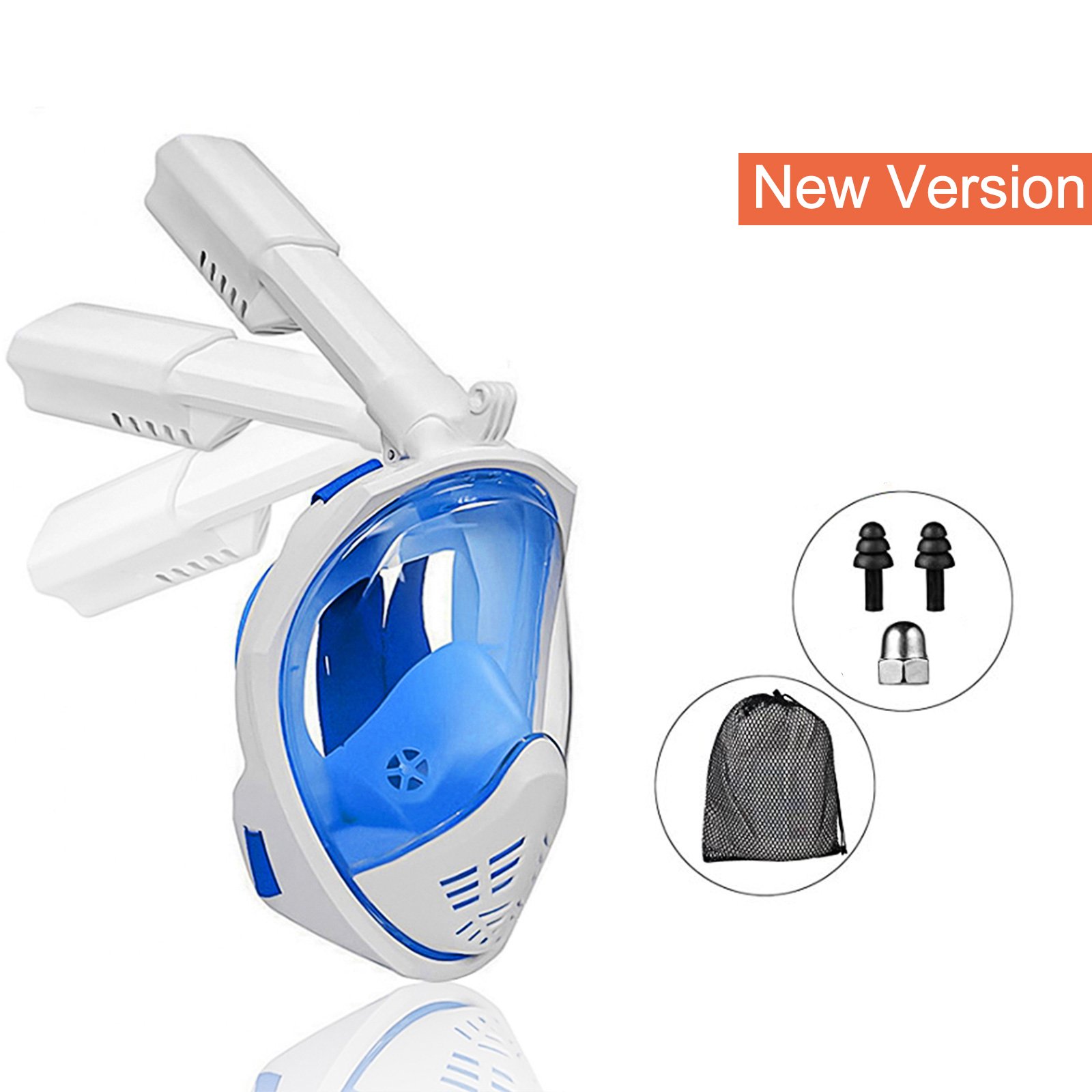 ANHONG Foldable Full Face Snorkel Mask Panoramic View Diving Scuba Mask Easy Breath with Anti-Fog and Anti-Leak with Adjustable Head Straps Design for Adults,Youth,Kids (Blue, L/XL)