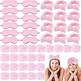 Xtinmee 48 Pcs Sleepover Party Favors Spa Headband Bulk for Slumber Party Supplies Pink Wristband Eye Mask for Girls Women Birthday(Pink)