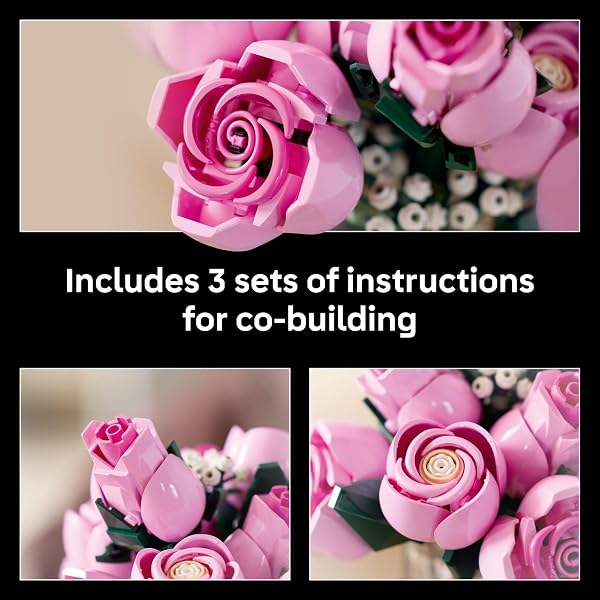 LEGO BOTANICALS BOUQUET OF PINK ROSES ARTIFICIAL FLOWERS – BUILDING BLOCKS FOR ADULTS, AGES 18+ – GIFTS FOR BIRTHDAYS FOR HER – FLOWERS FOR HOME OFFICE, SHELF OR ROOM DECOR – 10374