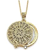 Artisan Owl Ornate Filigree 4x Magnifying Glass Sliding Top Pendant Necklace, 30"