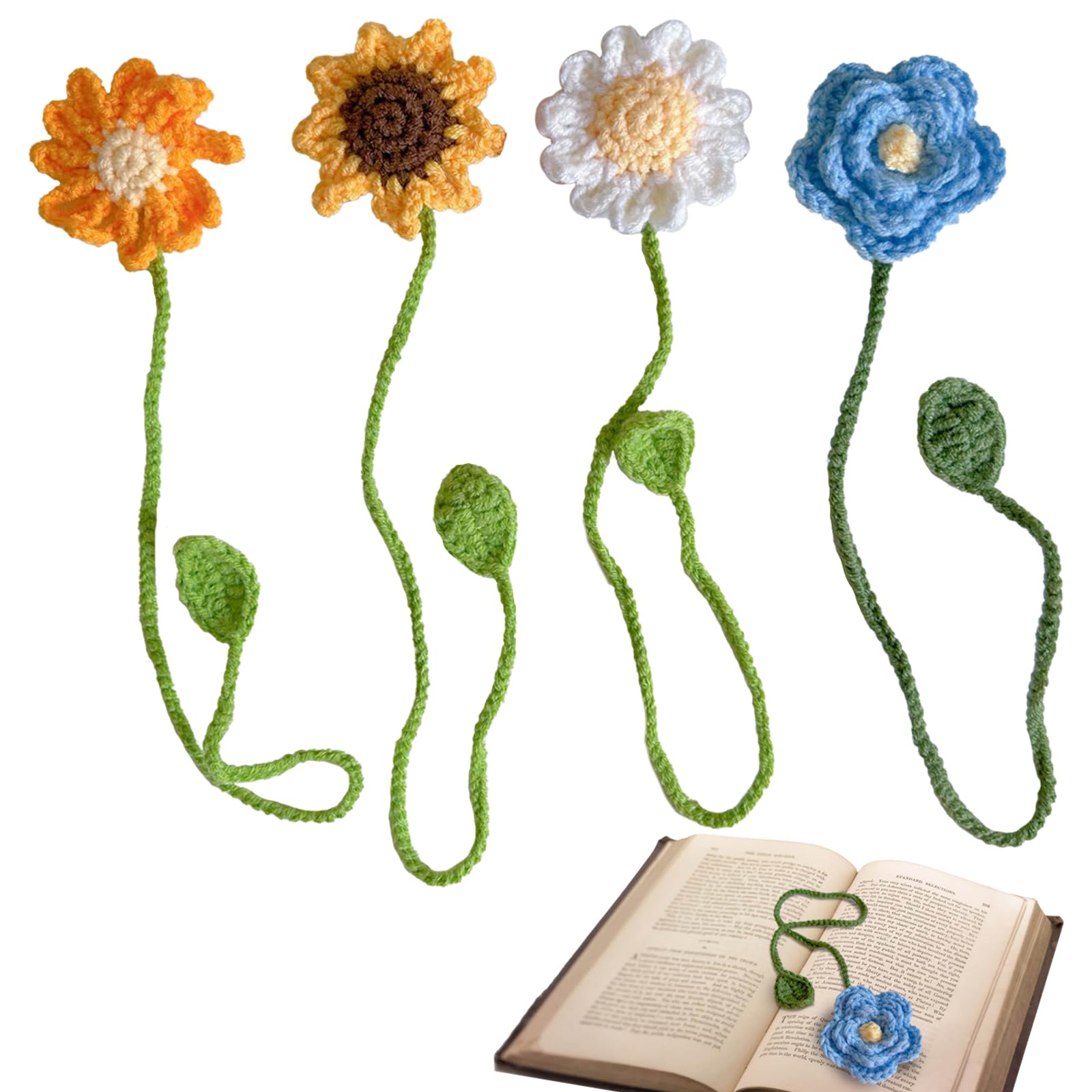 BDSHUNBF 4 PCS Handmade Flower Bookmarks for Women, Embroidered Gift for Book Lovers, Teachers, Readers