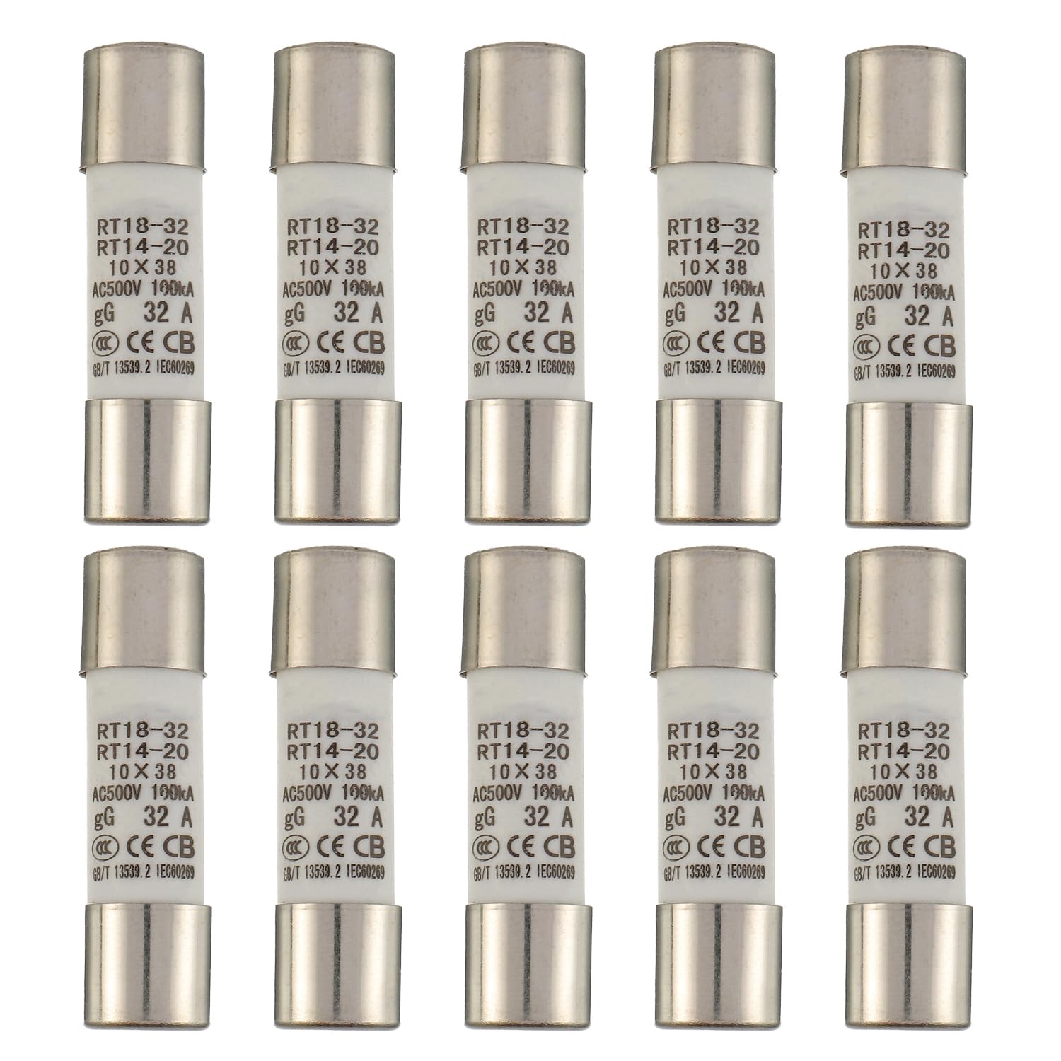 SIGANDG 32A 500V Ceramic Tube Fuse RT18-32 10x38mm Cylindrical High Voltage Fuses (Pack of 10)