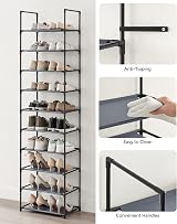 SONGMICS 10-Tier Shoe Rack Grey LSH010G01 173 cm Metal Frame Non-Woven Shelves view 6