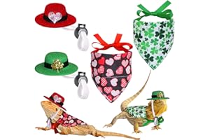 JOTFA 4 Pcs Bearded Dragon Valentine’s Day St. Patrick’s Day Costumes, Lizard Valentines St Patricks Hats Bandanas Outfits for Bearded Dragon Lizard Hamster Guinea Pig Small Animal