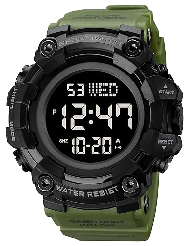 FANMIS Men's Digital 50M Waterproof Electronic Sport Watch Rubber Band Army  Military 24H Time LED Light 164FT Water Resistant Calendar Date Day