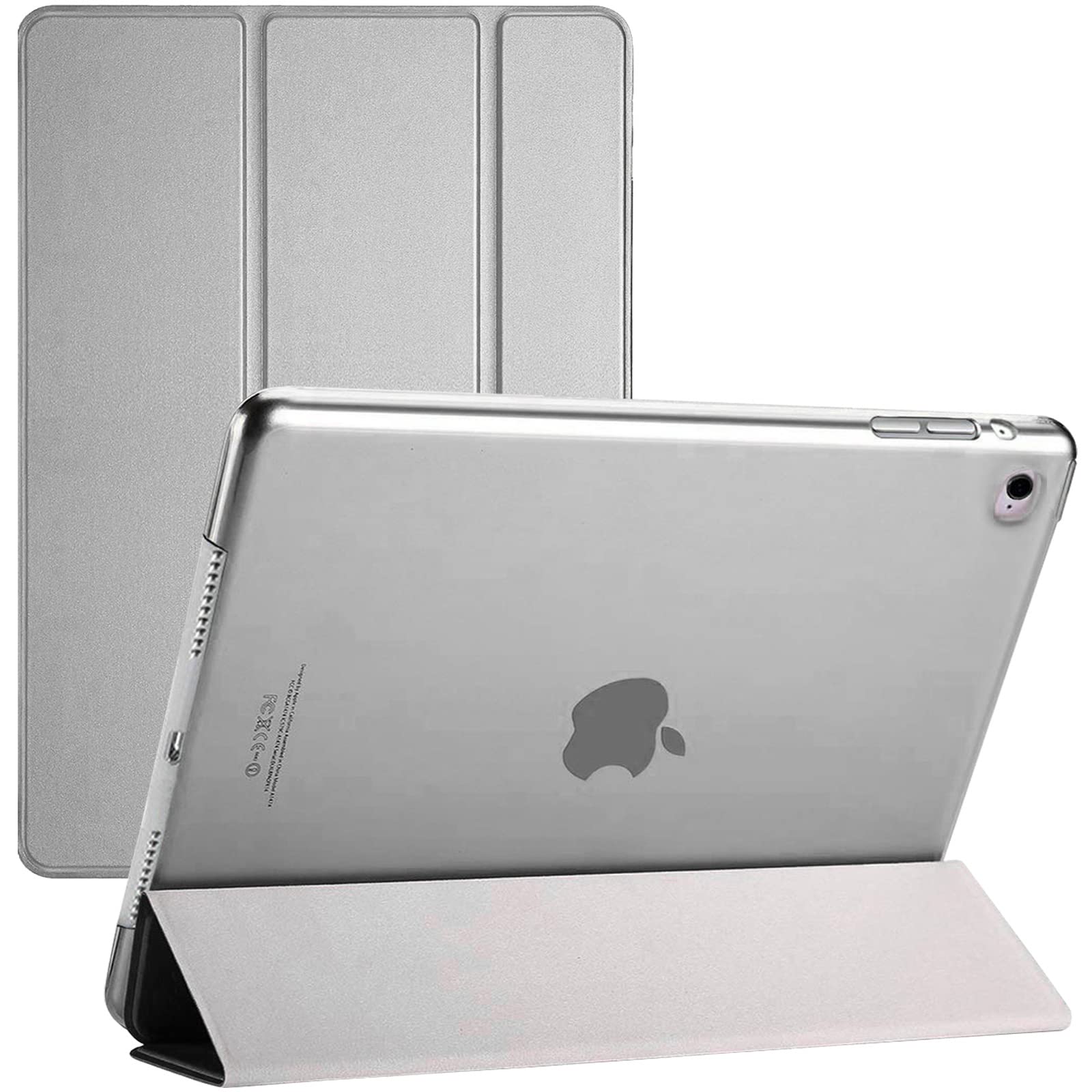For iPad Air 2nd Generation (2014) A1566 A1567 Smart Magnetic Case Stand Cover with Automatic Wake/Sleep - iPad Air 2 (Silver)