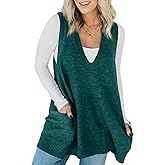 Saodimallsu Womens Sleeveless Sweater Vest V Neck Casual Loose Knit A Line Flattering Tunic Top with Pockets