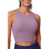 Ewedoos Tank Tops with Built in Bras Longline Sports Bras for Women High Neck Racerback Sports Bra Padded Workout Crop