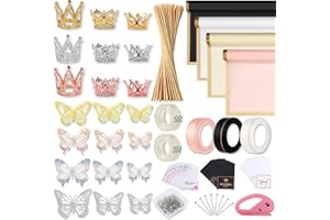 Majreey Floral Wrapping Paper Kit, 80Sheet Waterproof Floral Paper, 3Rolls Ribbon for Flower Bouquet, 2Rolls Transparent Tape,100Pcs Flower Pins, 48Pcs 3D Butterflies, 9Pcs Crowns for Florist Wrapping