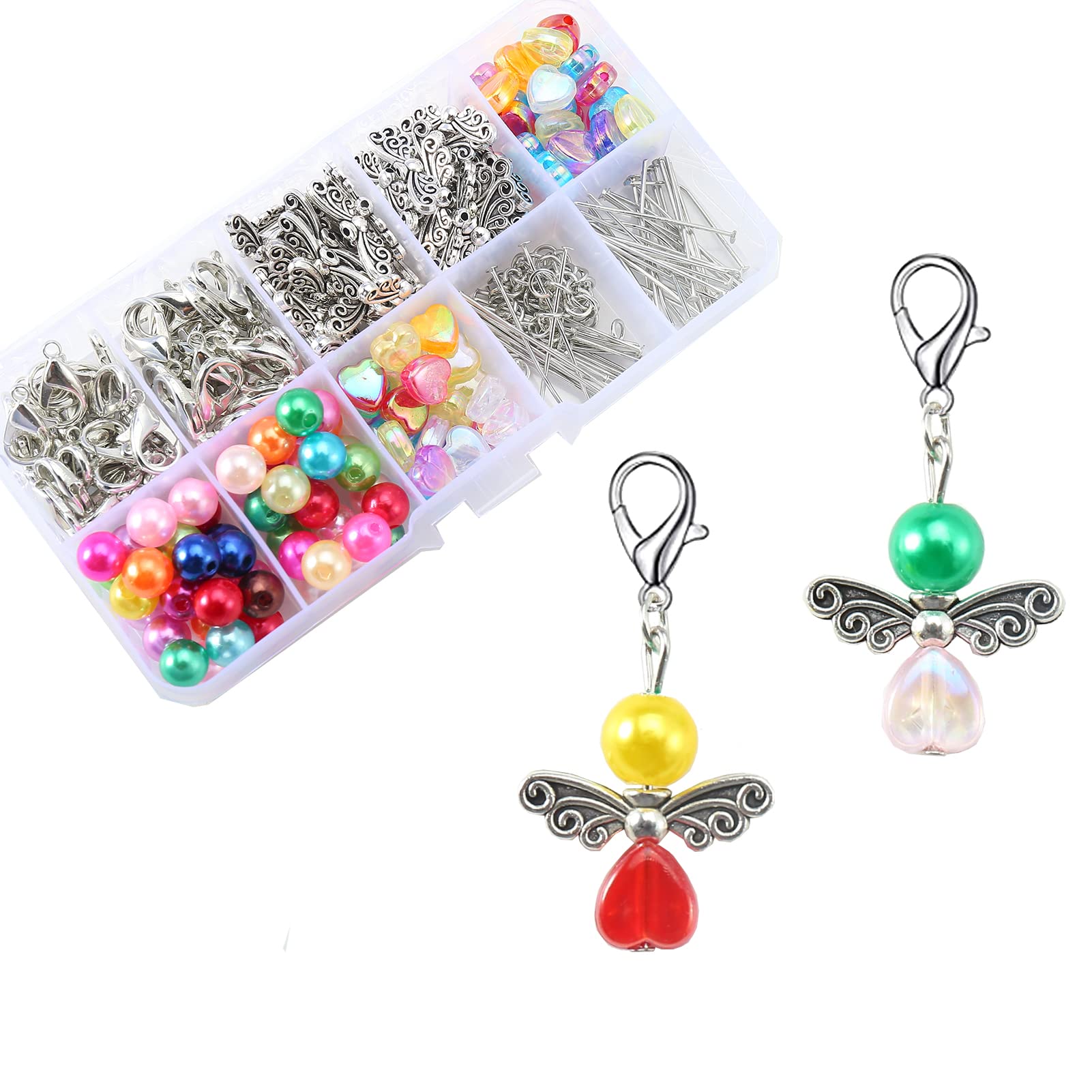 HERZWILD Guardian Angel Make Your Own Set Keyring Charm Pearl Pendant for DIY Wedding Jewellery Necklace Crafts (A2)