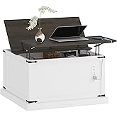 HOMCOM Lift Top Coffee Table with Charging Station, Square Farmhouse Center Table with Hidden Storage Compartment and Soft-Cl