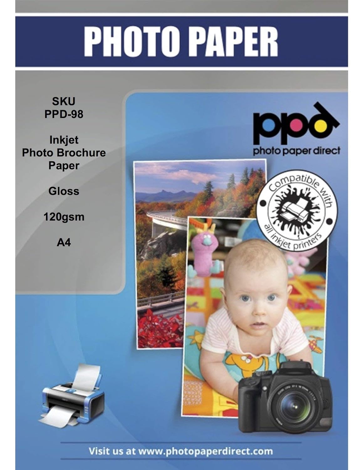 PPD Inkjet Gloss Brochure Paper A4 120gsm x 100 Sheets (PPD98100