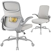 Deroavixe Office Chair, Mesh Ergonomic Desk Chairs, Comfy Computer Gaming Chair with Adjustable Height & Flip-up Armrest, Lumbar Support & Swivel Function for Home Office (Gray)