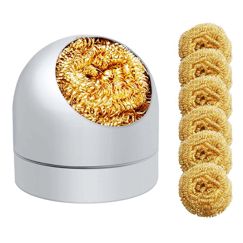 Soldering Tip Cleaner Soldering Iron Tip Cleaner Brass Tip Cleaner Kit and 6PCS Brass Ball Wire-Type with 1PC Ball Shell Holder for Cleaning Solder Irons and Tips