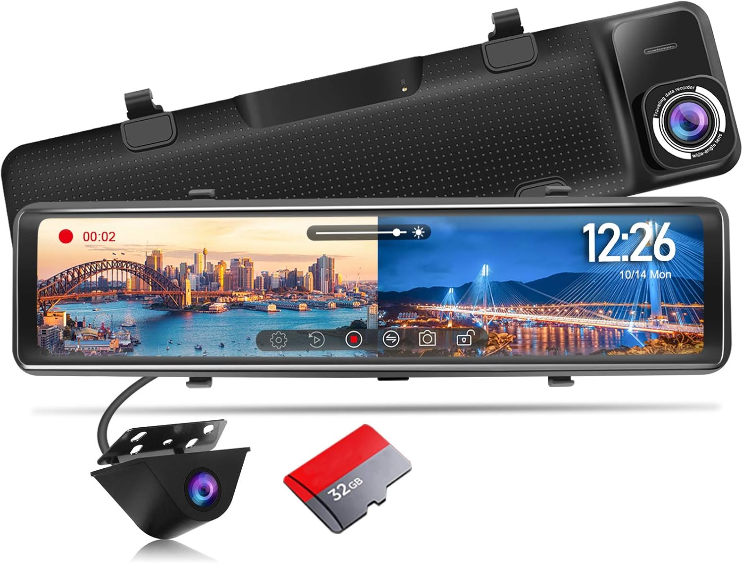 PORMIDO Mirror Dash Cam Reversing Camera 12 Inch Front Amazon.co.uk