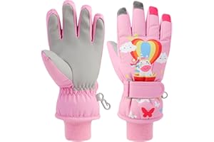 QKURT Kids Snow Gloves, Children Skiing Gloves Winter Windproof Thermal Glove Non-Slip Sports Mittens for 2-9 Years Old Girls