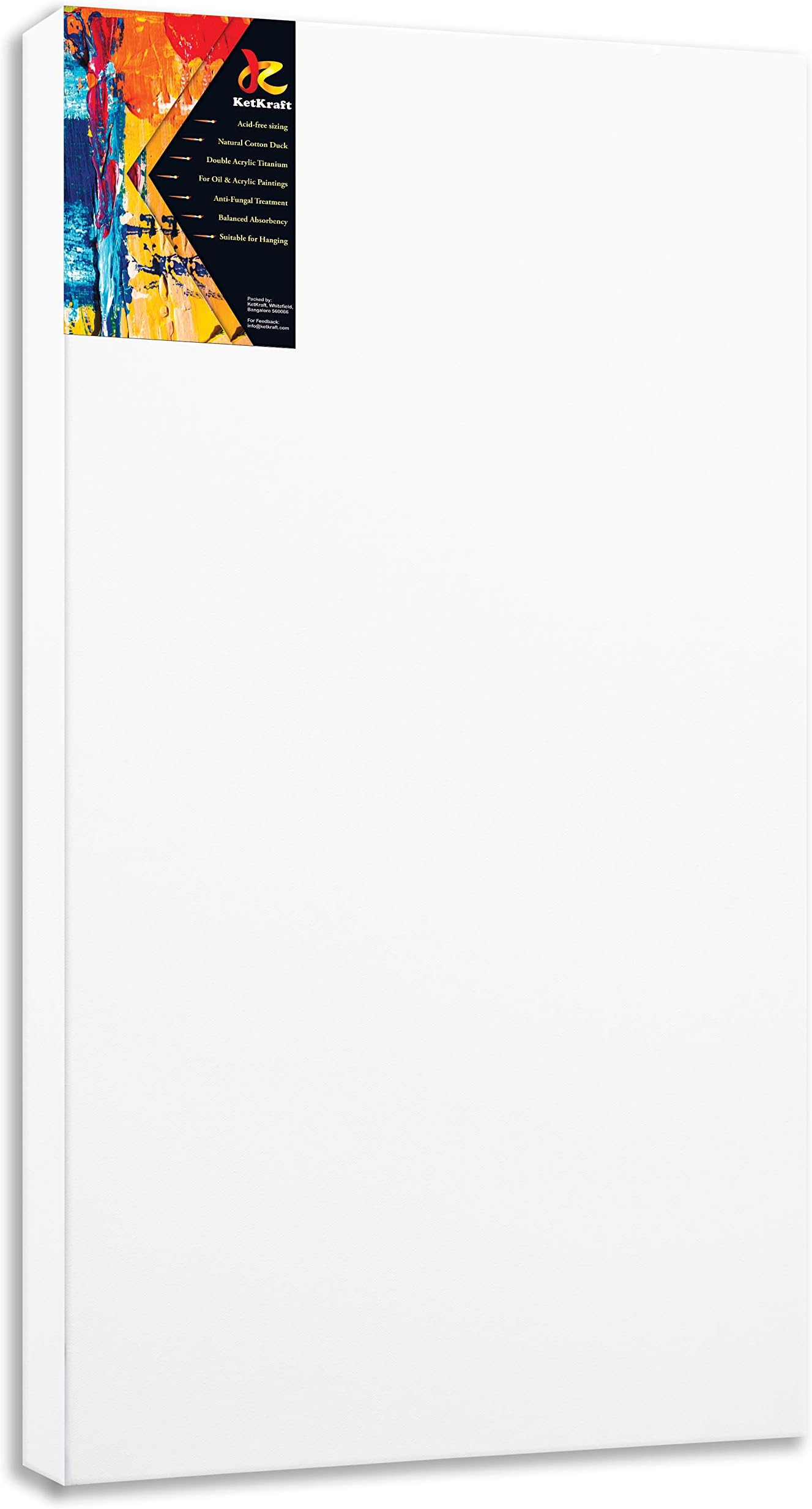 KetKraft™ Premium Stretched Canvas Cotton Medium Grain Acid Free Sizing Double Acrylic Titanium with Anti-fungal Treatment Size:15"x30" (Pack of 1)