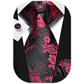 Enlision Ties for Men Floral Tie Handkerchief Cufflinks Set Formal Flower Classic Mens Necktie & Pocket Square Wedding
