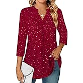 BEPEI Womens Tops Dressy Casual 3/4 Sleeve Blouses V Neck Business Work Shirts