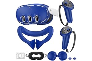 KANG YU Silicone Cover Set Compatible with Meta/Oculus Quest 3, VR Silicone Face Cover, VR Shell Cover,Touch Controller Grip Cover,Camera Lens Protector Set (Blue)