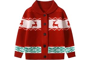 Fdqin Kids Boys Girls Christmas Cardigans Ugly Xmas Sweaters Reindeer Snowflake Shawl Collar Knitted Cardigan Sweater