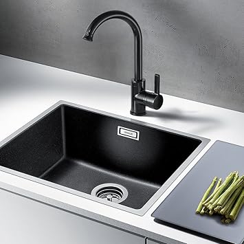 Auralum Granit Schwarz Elegant Mischbatterie 360 Drehbar Armatur Wasserhahn Kuchenarmatur Einhebel Wasserfall Einhandmischer Fur Spule Kuche Amazon De Baumarkt