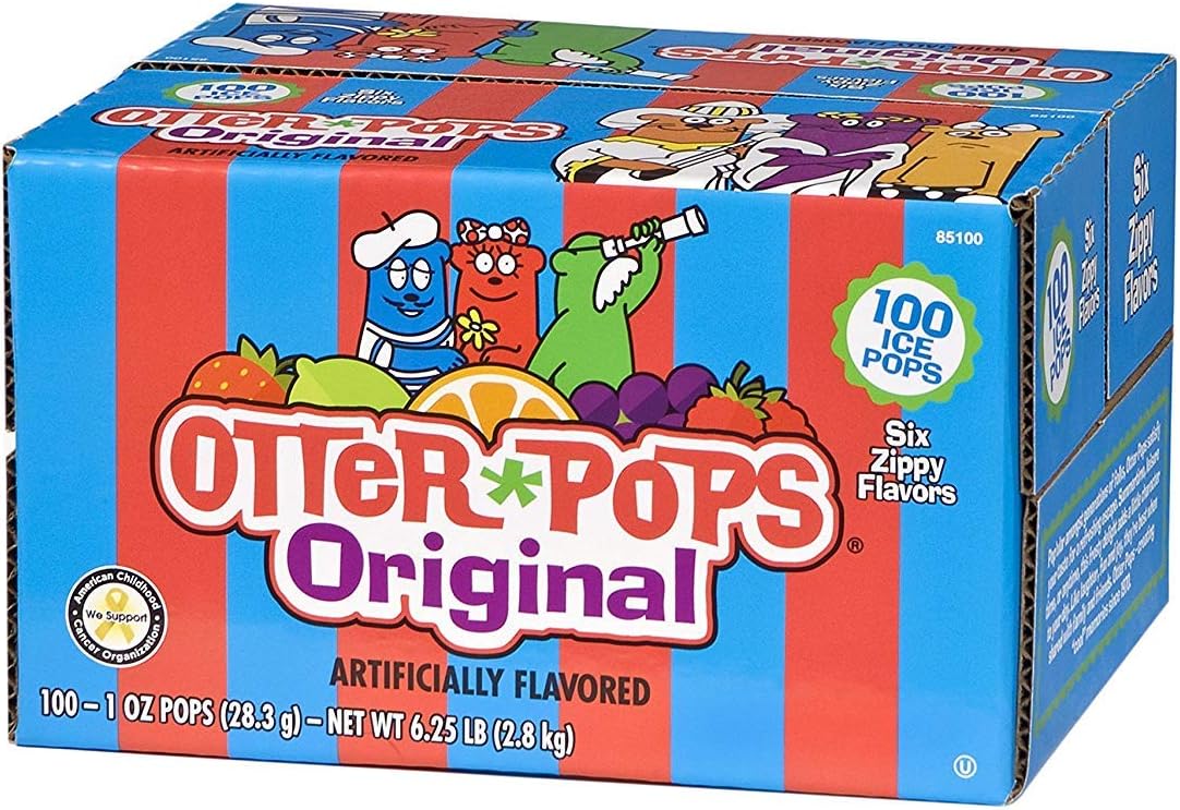 Otter Pops Ice Pops – Gluten & Fat Free Ice Pops, Delicious Frozen Treats Include Strawberry, Blue Raspberry, Grape, Lemon-Lime, Punch & Orange Flavors, 100Count of 1 oz. Pops (2 pack (100 Count))
