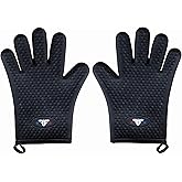 Freedom Flames Silicone Oven Mitt - Heat Resistant BBQ Gloves with Fingers for Grilling or Smoker Pit, Easy Clean Waterproof Heat Proof Grill Glove for Baking & Cooking (Black)