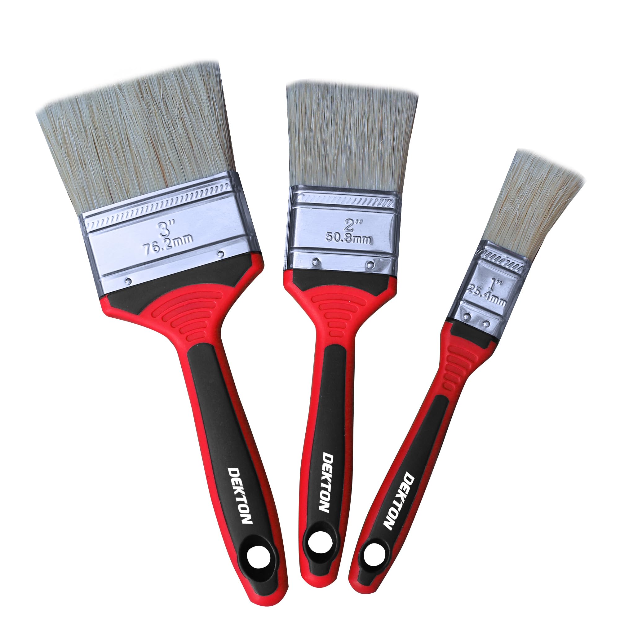 Dekton 3pc Professional Grade Paintbrush Set - Ideal for Water-Based Gloss Emulsion Paints| Includes 3 Brushes (25mm), (50mm), (76mm)| Quality Bristles| Set Ensures Smooth, Precise Application