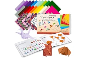 KOOL KRAFTS Origami Paper - 100 Origami Paper Kit - Set Includes - 100 Sheets 20 Basic Colors 6x6 - Double Sided - Origami Book 25 Easy Colored Projects | Kids Crafts - Christmas Gifts for Boys 8-12