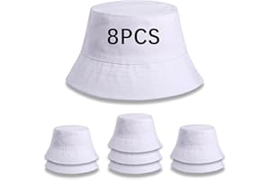 DASSNANE 8 PCS White Sublimation Blank Bucket Hat for tie dye Bulk Double Sided Wearable for Men and Women Suitable for Summer Beach Outdoor Camping Solid Color Hand Painted Tie dye Sun Cap