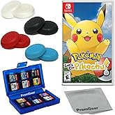 Pokémon: Let's Go, Pikachu! for Nintendo Switch (US Version), with PremGear Thumb Grips (8 pack - Black, Blue, Red & Clear), 24 Slot Game Card Holder & Cleaning Cloth