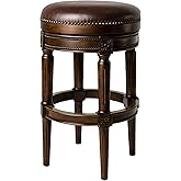 Maven Lane Pullman Backless Bar Stool, Solid Wood, Dark Brown Frame, 31" | Backless Swivel Stool with Footrest, Solid Wood Frame, Upholstered Seat, Perfect for Bars, Pub Tables and Kitchen Counters